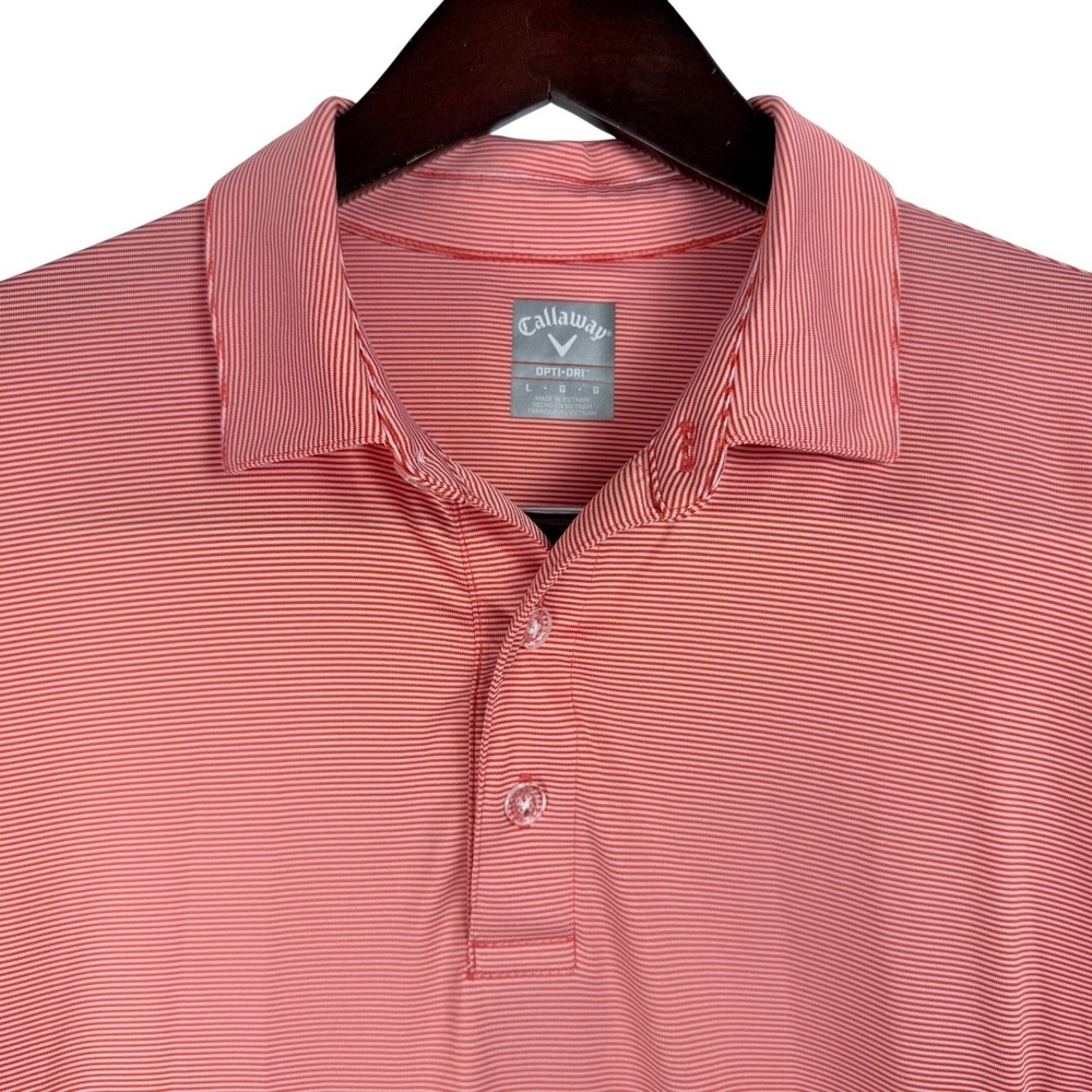 Callaway Polo Shirt Large Red White Micro Stripe‎ Opti-Dri Golfcore Sporty Golf